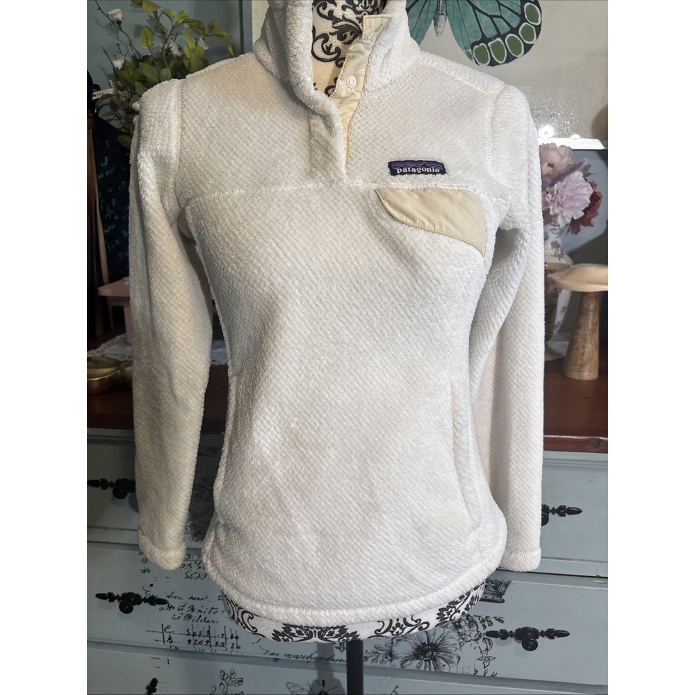 PATAGONIA Womens Re-Tool Snap-T Polartec Fleece Pullover Jacket Ivory Size XXS